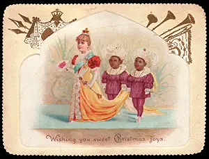 Pageboys: Queen with two pageboys on a Christmas card