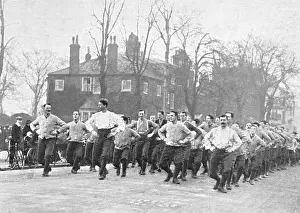 Territorials: Queen Victoria Rifles training in Hampstead streets, WW1