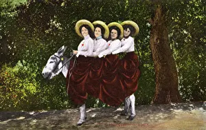 Zany: Four Queens on a Jack - Four Women riding a donkey