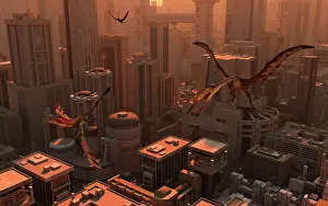 Mid Air: Quetzalcoatlus and Eudimorphodon pterosaurs fly through