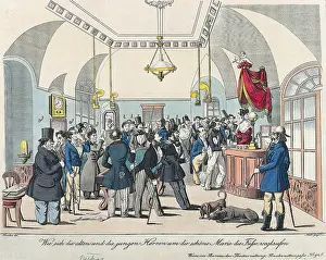 Cashier: Queue at the cashier in the coffeehouse 1800