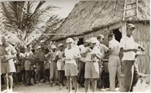 Queueing: Queue for food at Bacalar Chico, British Honduras