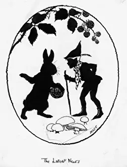 Gossiping: Rabbit and elf - silhouette in oval