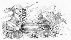 Marrow: Rabbit and mice keep watch on a marrow