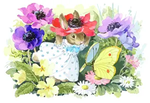 Anemones: Rabbit wearing Anemone flower hat