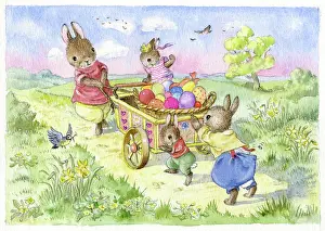 Dragging: Rabbits with Easter eggs in a cart