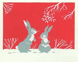 Bunnies: Two Rabbits under the Mistletoe