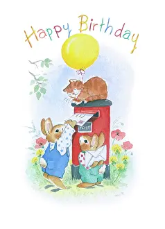Posting: Two rabbits posting letters