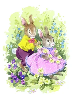 Tying: Two rabbits with a primrose chain