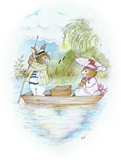 Punt: Two rabbits in a punt on the river