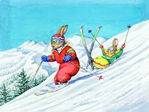 Downhill: Two Rabbits Skiing