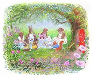 Vole: Rabbits, voles and squirrel having a picnic