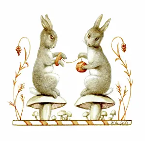 Maude: Two Rabbits winding a ball of wool