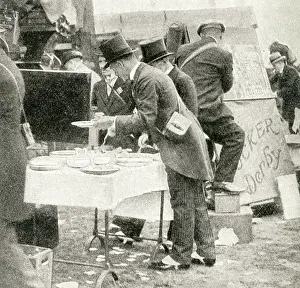 Bookies: Racegoers with cold lunch, Ascot racecourse, Berkshire