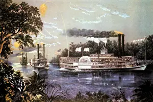 Aflame: Racing Competitive Steamboats Rounding a Bend