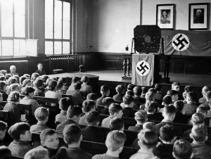 Transmitted: A radio speech is transmitted in a school, 1939