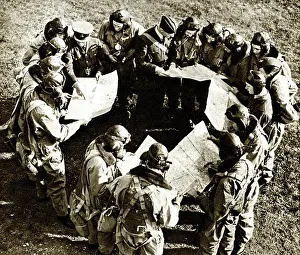 Instructions: RAF airmen take instructions before setting off, WW2