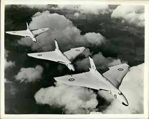 Pensacola: Three RAF Avro Vulcan delta wing bombers in flight