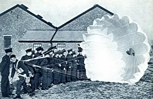 Parachute: RAF cadets learning to control a parachute, WW2