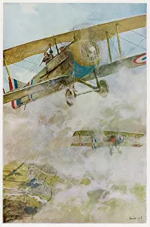 Spad: RAF Spad biplanes on patrol, WW1