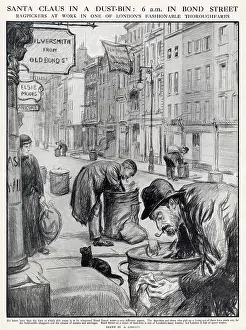 Dustbins: Ragpickers checking Dustbins in Bond Street, London 1910
