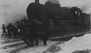 Breakers: Rail strike breakers with an express train locomotive on the