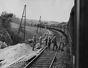 Sleepers: Railroad work on a railroad line, 1934