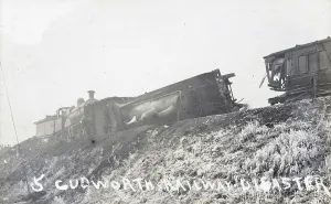 Cudworth: Railway disaster, locomotive engine on its side