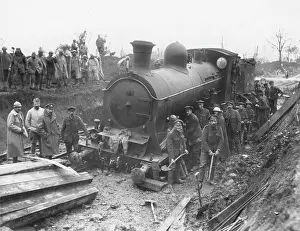 Maricourt: Railway engine run off the lines, Maricourt, France, WW1