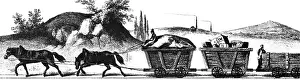 Waggons: railway, horsecars, freight train, lithograph