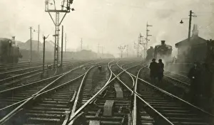 Evocative: Railway junction in the morning mist
