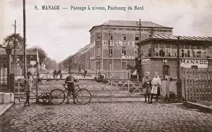 Cobblestones: Railway level crossing at Manage, Belgium