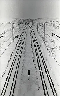 Overhead: Railway line in the snow