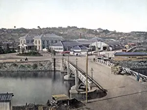 Yokohama: Railway station and bridge, Yokohama, Japan, circa 1880s
