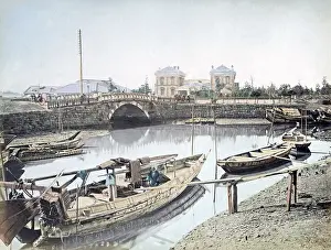 Shinbashi: Railway station and Shinbashi bridge, Japan, circa 1880s