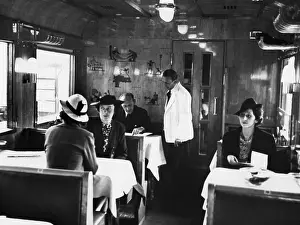 railway, waggons, dining car interior view, Deutsche