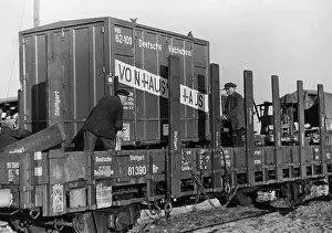 Waggons: railway, waggons, flatcar with container, Deutsche
