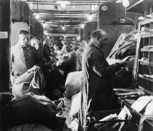 Waggons: railway, waggons, mail car, interior view, Deutsche