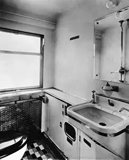 Washroom: railway, waggons, passenger car, interior view