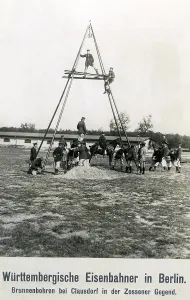 Wuerttemberg: Railwayman drilling a well, 1913