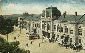 Trainstation: Railwaystation St. Polten. Lower Austria. Post-card
