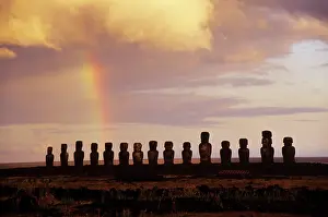 Monoliths: Rainbow above Ahu Tongariki, Easter Island, Chile