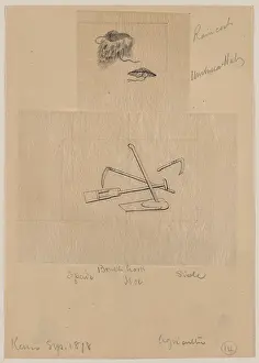 Implements: Raincoat, umbrella hat, brush hook, spade, hoe, sickle