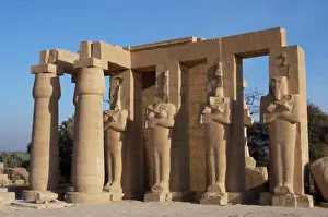 Mortuary: Rameseum. Pillars with osirian statues. Egypt