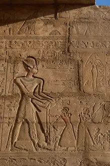 Priests: Ramesseum. Pharaoh Ramses II with priests. Relief. Egypt