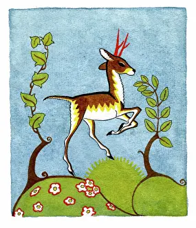 Rampant: Rampant young stag with red horns