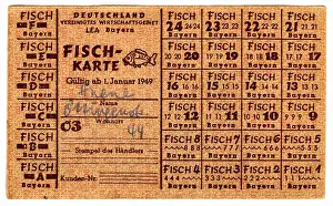Victuals: Ration coupon for fish, 1949