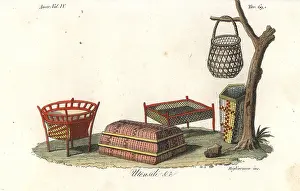 Migliavacca: Rattan table and baskets made by the Island