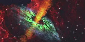Twisted: Rays of hot plasma radiate out from this black hole