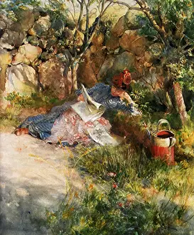 Relaxes: Reading Paper in Garden